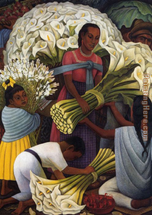 The Flower Vendor, 1949 painting - Diego Rivera The Flower Vendor, 1949 art painting